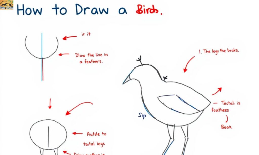 Draw Lines for the Tail, Legs, and Beak